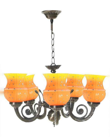 Contemporary Metal Fitting Five Glass Shade Chandelier Jhoomer | 17 x 17 x 16 inches