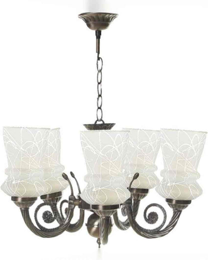 Artistic Metal Fitting Five Glass Shade Chandelier Jhoomer | 17 x 17 x 16 inches