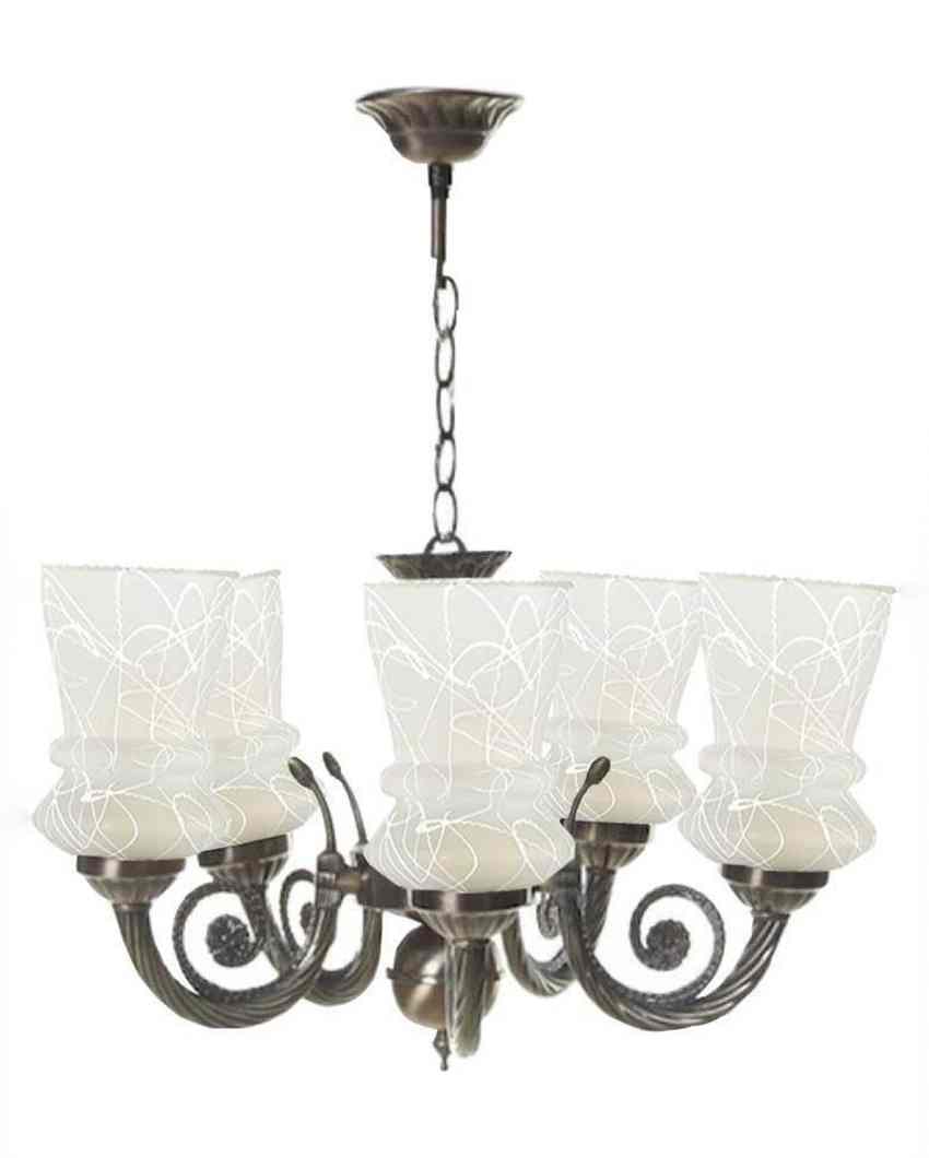 Artistic Metal Fitting Five Glass Shade Chandelier Jhoomer | 17 x 17 x 16 inches