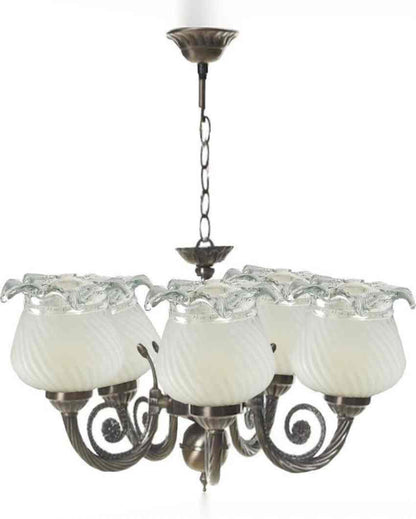 Vintage Metal Fitting Five Glass Shade Chandelier Jhoomer | 17 x 17 x 16 inches