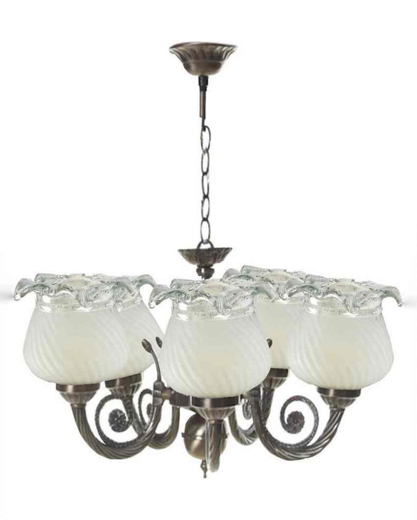 Vintage Metal Fitting Five Glass Shade Chandelier Jhoomer | 17 x 17 x 16 inches