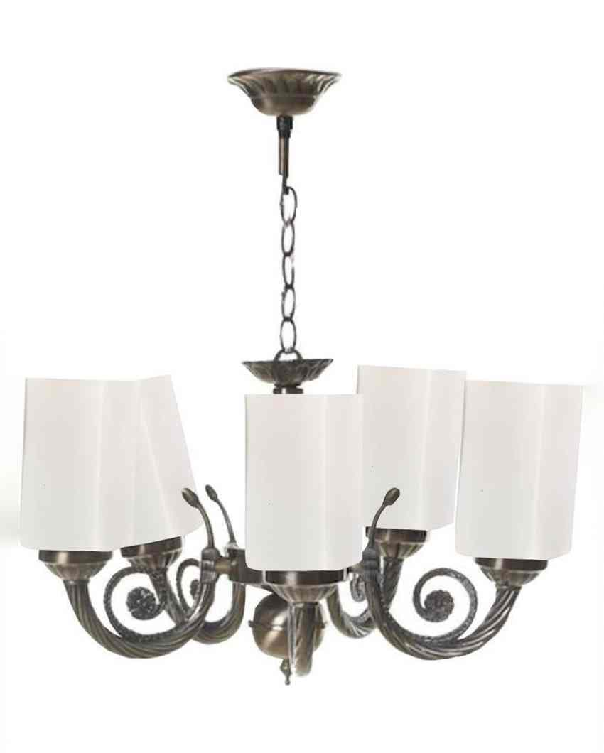 Rustic Metal Fitting Five Glass Shade Chandelier Jhoomer | 17 x 17 x 16 inches