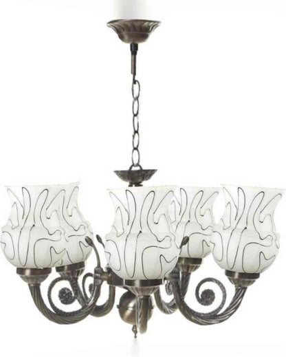 Elegant Metal Fitting Five Glass Shade Chandelier Jhoomer | 17 x 17 x 16 inches