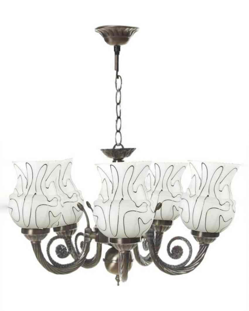 Elegant Metal Fitting Five Glass Shade Chandelier Jhoomer | 17 x 17 x 16 inches