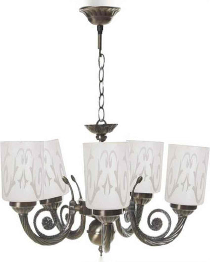 Glamorous Metal Fitting Five Glass Shade Chandelier Jhoomer | 17 x 17 x 16 inches