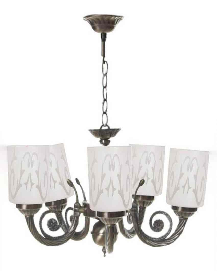 Glamorous Metal Fitting Five Glass Shade Chandelier Jhoomer | 17 x 17 x 16 inches