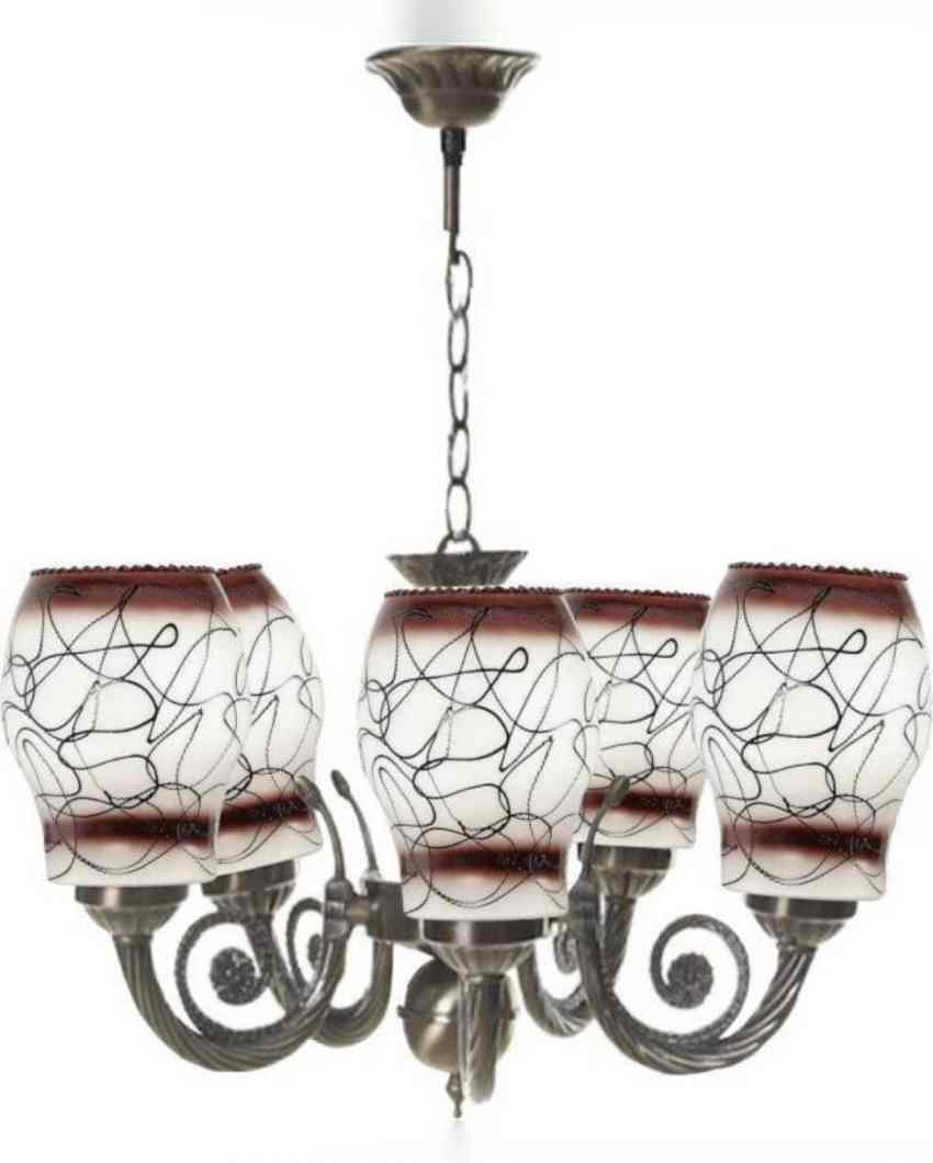 High-End Metal Fitting Five Glass Shade Chandelier Jhoomer | 17 x 17 x 16 inches