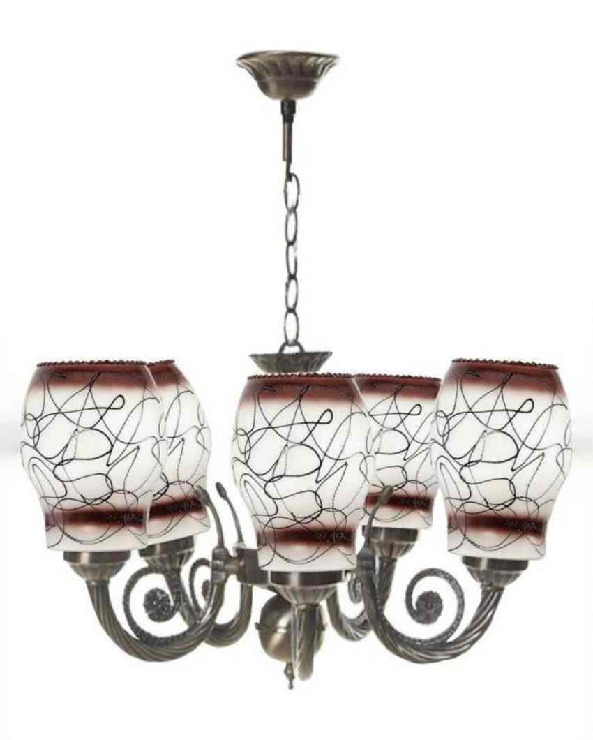 High-End Metal Fitting Five Glass Shade Chandelier Jhoomer | 17 x 17 x 16 inches