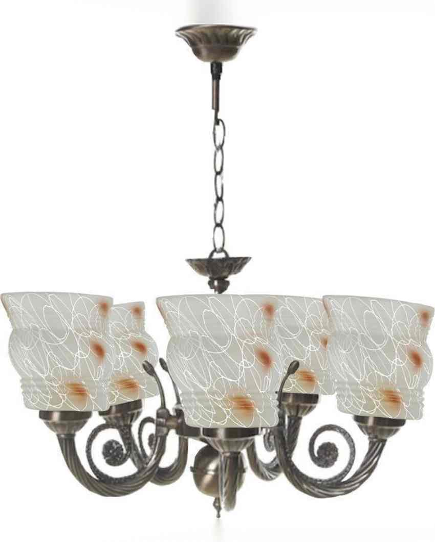 Unique Metal Fitting Five Glass Shade Chandelier Jhoomer | 17 x 17 x 16 inches