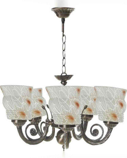 Unique Metal Fitting Five Glass Shade Chandelier Jhoomer | 17 x 17 x 16 inches