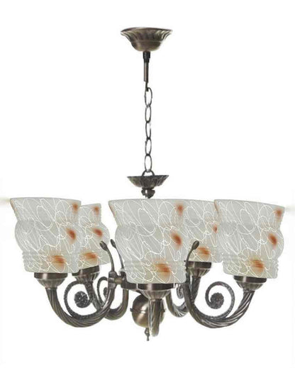 Unique Metal Fitting Five Glass Shade Chandelier Jhoomer | 17 x 17 x 16 inches