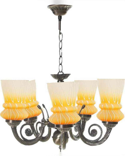 Opulent Metal Fitting Five Glass Shade Chandelier Jhoomer | 17 x 17 x 16 inches