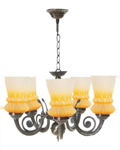 Opulent Metal Fitting Five Glass Shade Chandelier Jhoomer | 17 x 17 x 16 inches