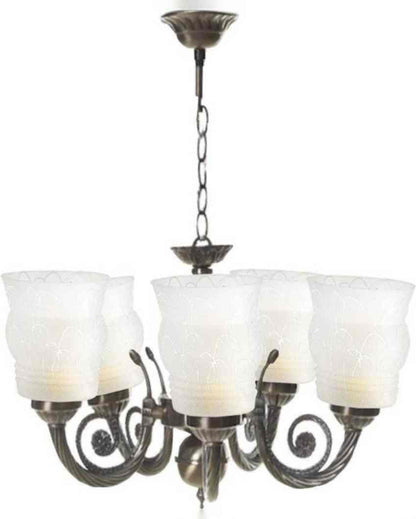 Designer Metal Fitting Five Glass Shade Chandelier Jhoomer | 17 x 17 x 16 inches