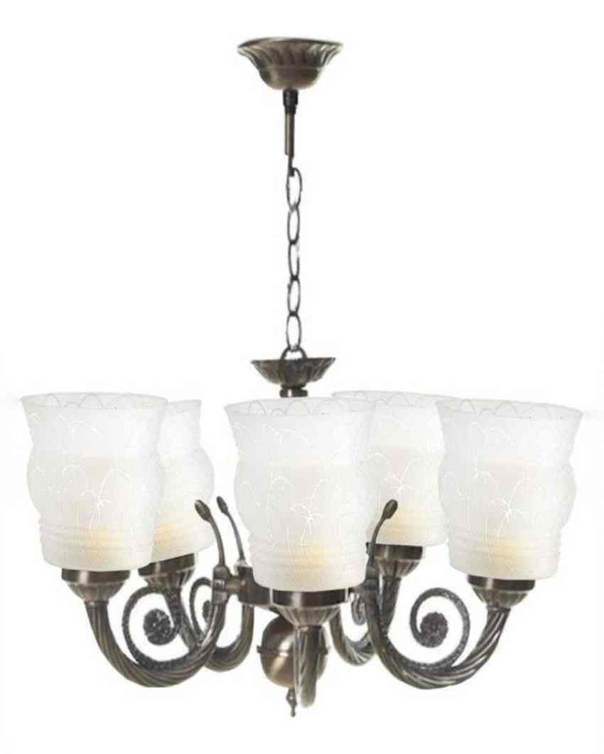 Designer Metal Fitting Five Glass Shade Chandelier Jhoomer | 17 x 17 x 16 inches