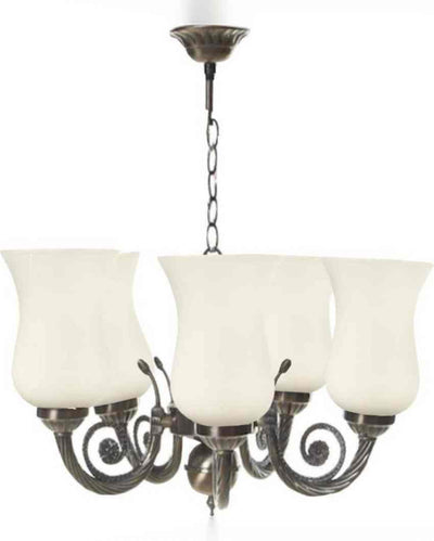 Classic Metal Fitting Five Glass Shade Chandelier Jhoomer | 17 x 17 x 16 inches