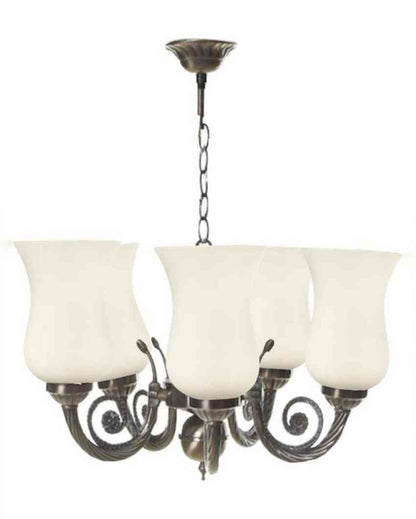 Classic Metal Fitting Five Glass Shade Chandelier Jhoomer | 17 x 17 x 16 inches