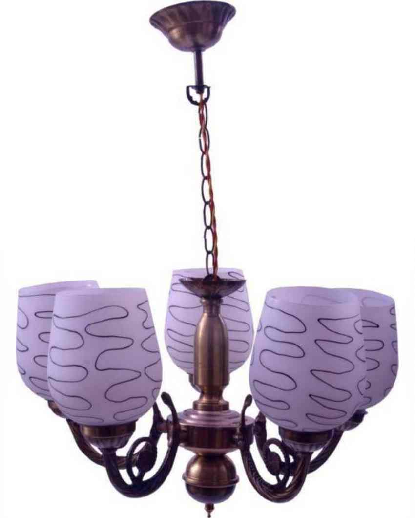 Art Deco Metal Fitting Five Glass Shade Chandelier Jhoomer | 17 x 17 x 16 inches