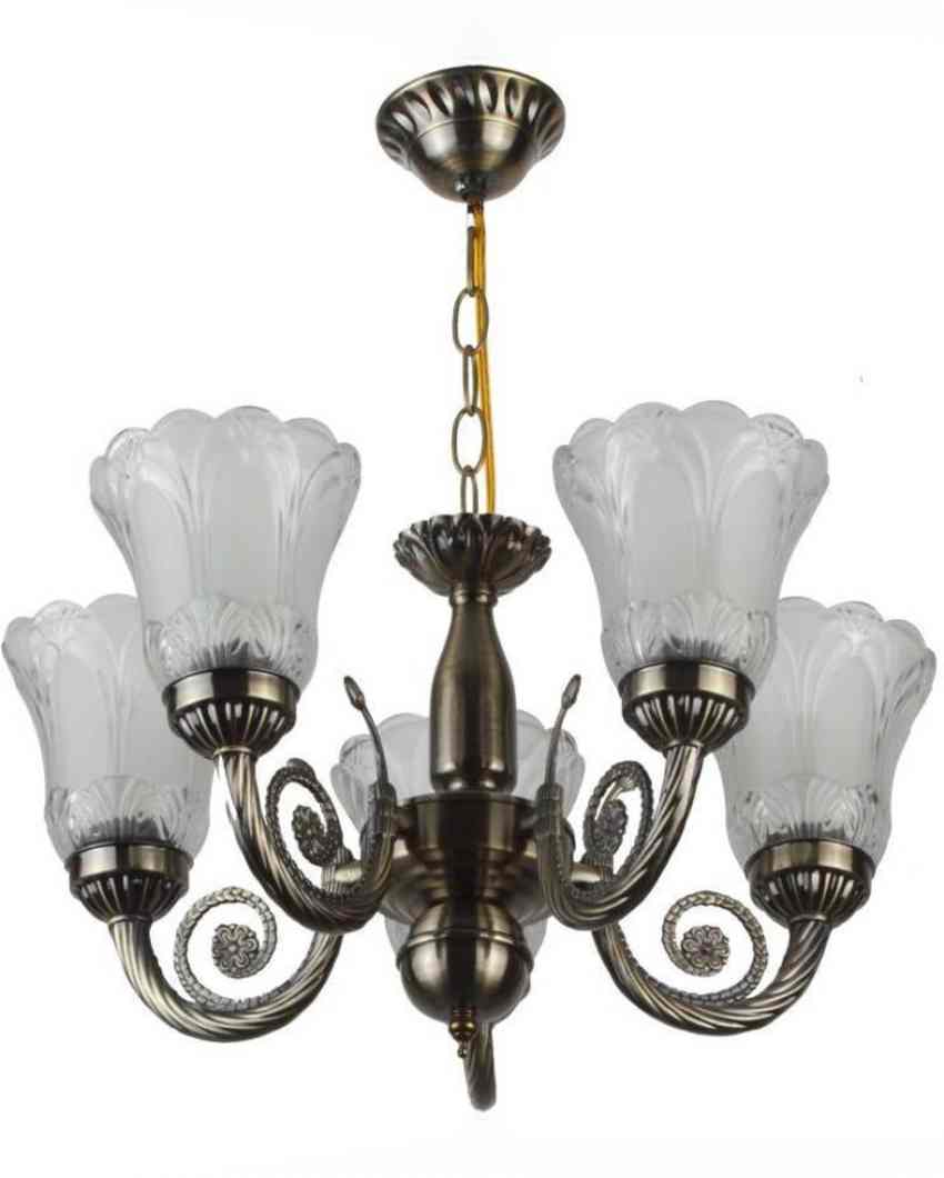 Stylish Pendent Five Glass Shades Ceiling Chandeliers Jhoomer | 19 x 19 x 17 inches