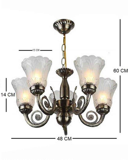 Stylish Pendent Five Glass Shades Ceiling Chandeliers Jhoomer | 19 x 19 x 17 inches