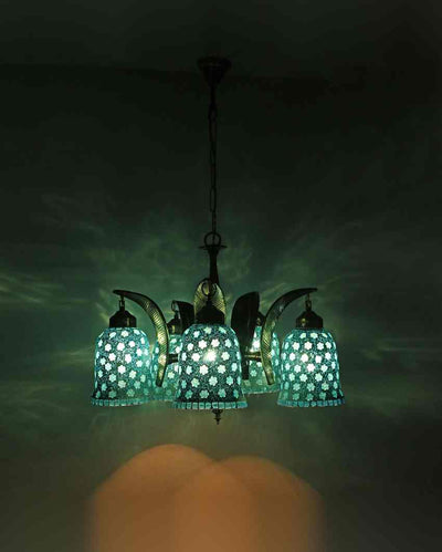 Designer Pendant Ceiling Five Glass Shade Chandelier Jhoomer | 19 x 19 x 17 inches