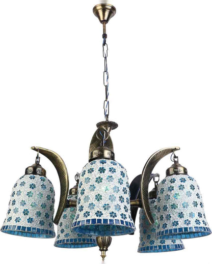 Designer Pendant Ceiling Five Glass Shade Chandelier Jhoomer | 19 x 19 x 17 inches