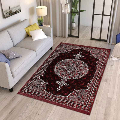 Floral Ethnic Velvet Touch Abstract Chenille Carpet | 7 x 5 Feet