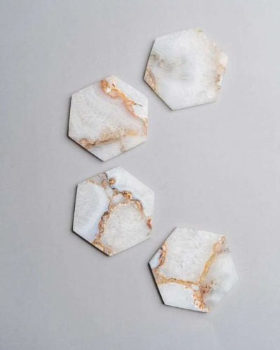 Classic Agate Hexagon Stone Coaster | Set of 4