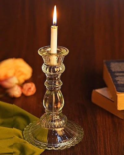 Clear Classic Design Antique Glass Candle Holder | 6 x 4 x 4 inches