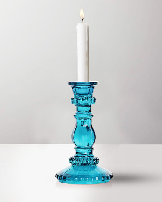 Antique Blue Glass Candle Stand Blue