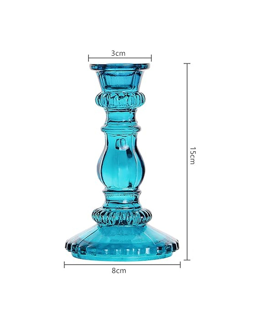 Antique Blue Glass Candle Stand | 3 x 1.5 x 6 inches