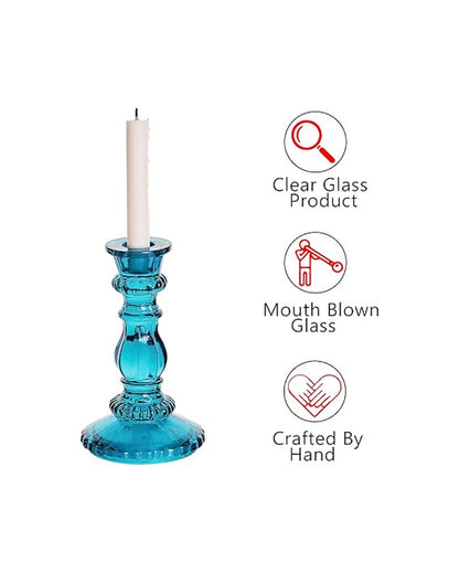 Antique Blue Glass Candle Stand | 3 x 1.5 x 6 inches