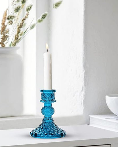 Arlo Antiwue Glass Candle Stand | Multiple Colors | 5 x 5 x 11 inches