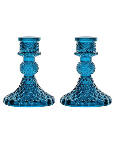 Blue Glow Glass Candle Holders | Set of 2 | 4 x 3 inches