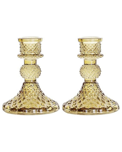 Rafeal Antique Glass Candle Stands | Set Of 2 | 3 x 3 x 4.3 inches