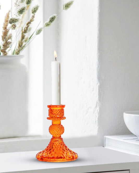 Arlo Antiwue Glass Candle Stand Orange
