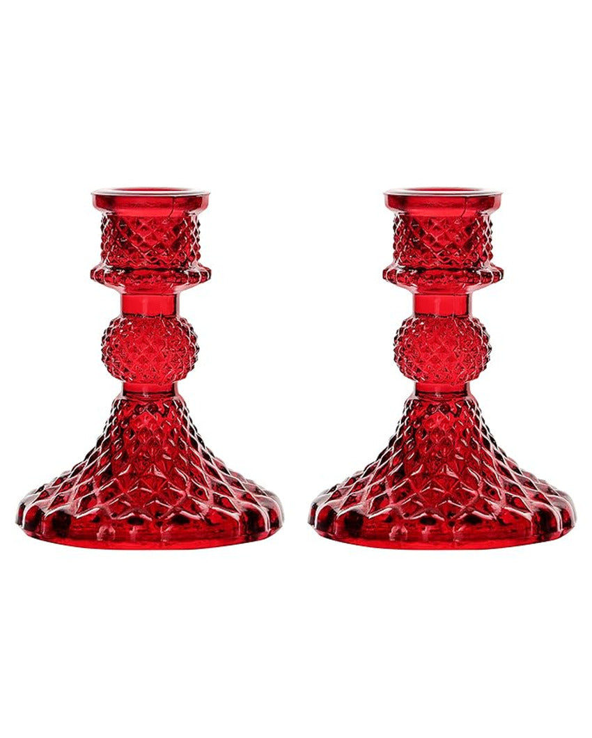 Rafeal Antique Glass Candle Stands | Set Of 2 | 3 x 3 x 4.3 inches