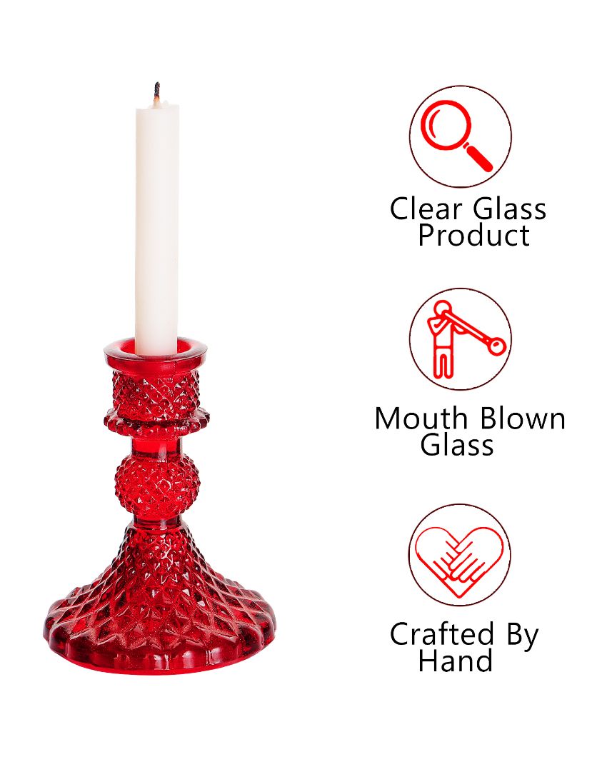 Rafeal Antique Glass Candle Stands | Set Of 2 Red