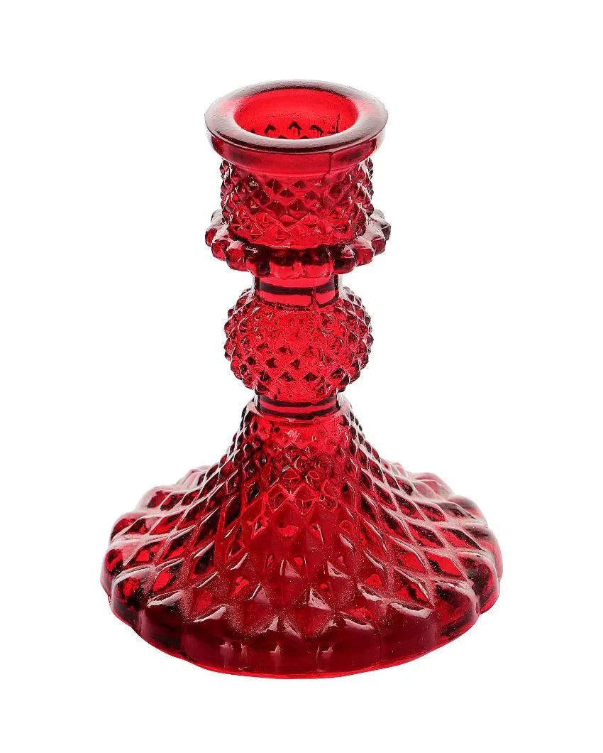 Rafeal Antique Glass Candle Stands | Set Of 2 Red