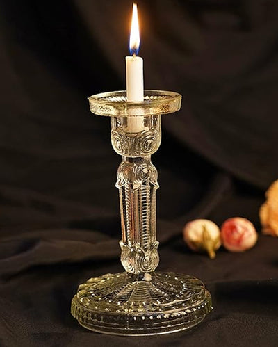 Clear Rustic Charm Antique Glass Candle Holder | 6 x 4 x 4 inches