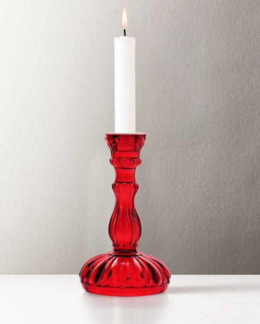 Javier Antique Glass Candle Stands | Set Of 2 Red
