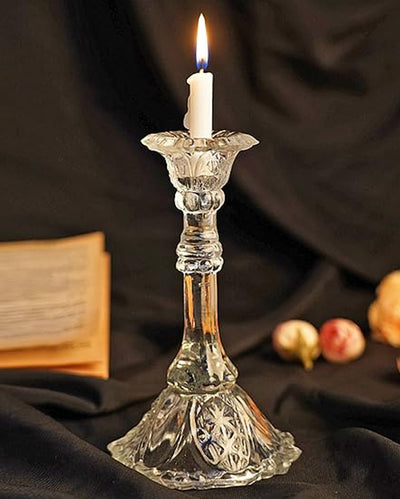 Clear Old World Appeal Antique Glass Candle Holder | 7 x 4 inches