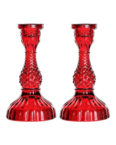 Red Versatile Use Glass Candle Holders | Set of 2 | 17 x 8 x 4 inches