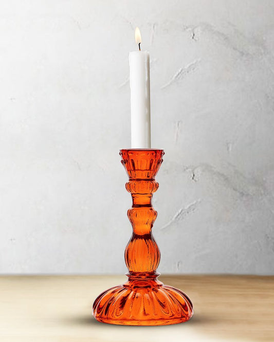 Antique Glass Candle Stand Orange