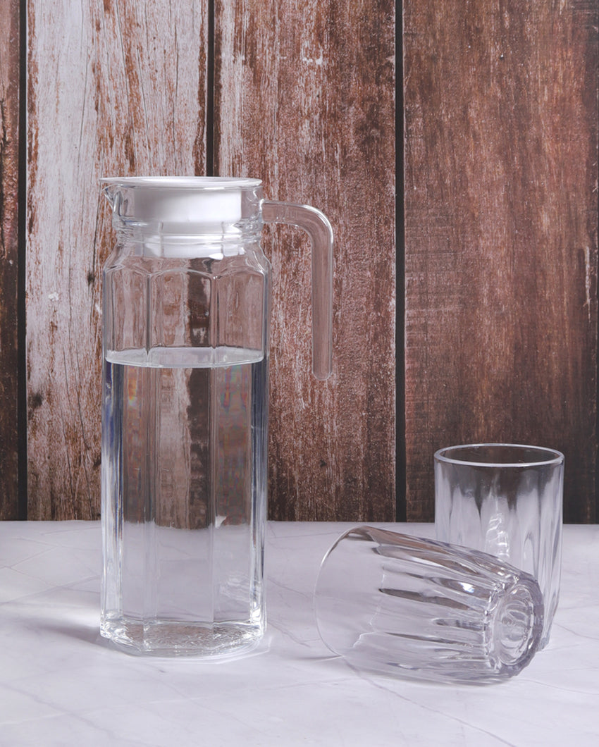 Elegant Glass Pitcher with Plastic Lid  Perfect for Water, Milk, Juice, Lassi | 1050 ML