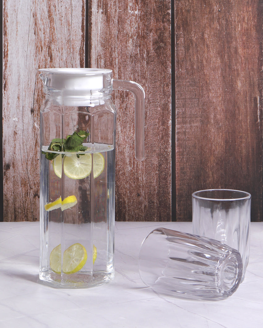 Elegant Glass Pitcher with Plastic Lid  Perfect for Water, Milk, Juice, Lassi | 1050 ML