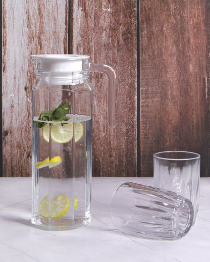 Elegant Glass Pitcher with Plastic Lid  Perfect for Water, Milk, Juice, Lassi | 1050 ML