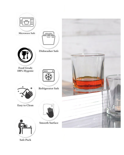 Clear Premium Stylish Whiskey Glasses | Set of 6 | 290 ML | 9 x 8 x 8 inches