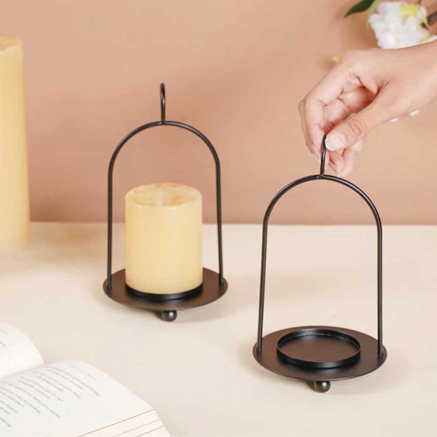 Black Hanging Design Candle Stands | Set of 2 | 6 x 11 inches