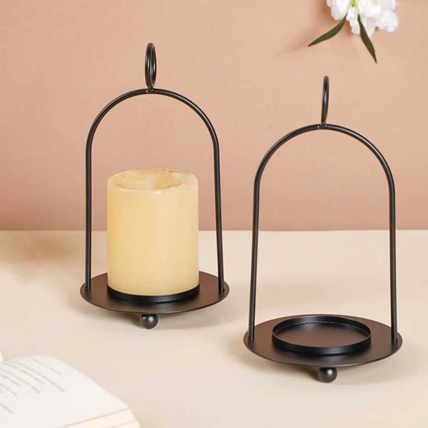 Black Hanging Design Candle Stands | Set of 2 | 6 x 11 inches